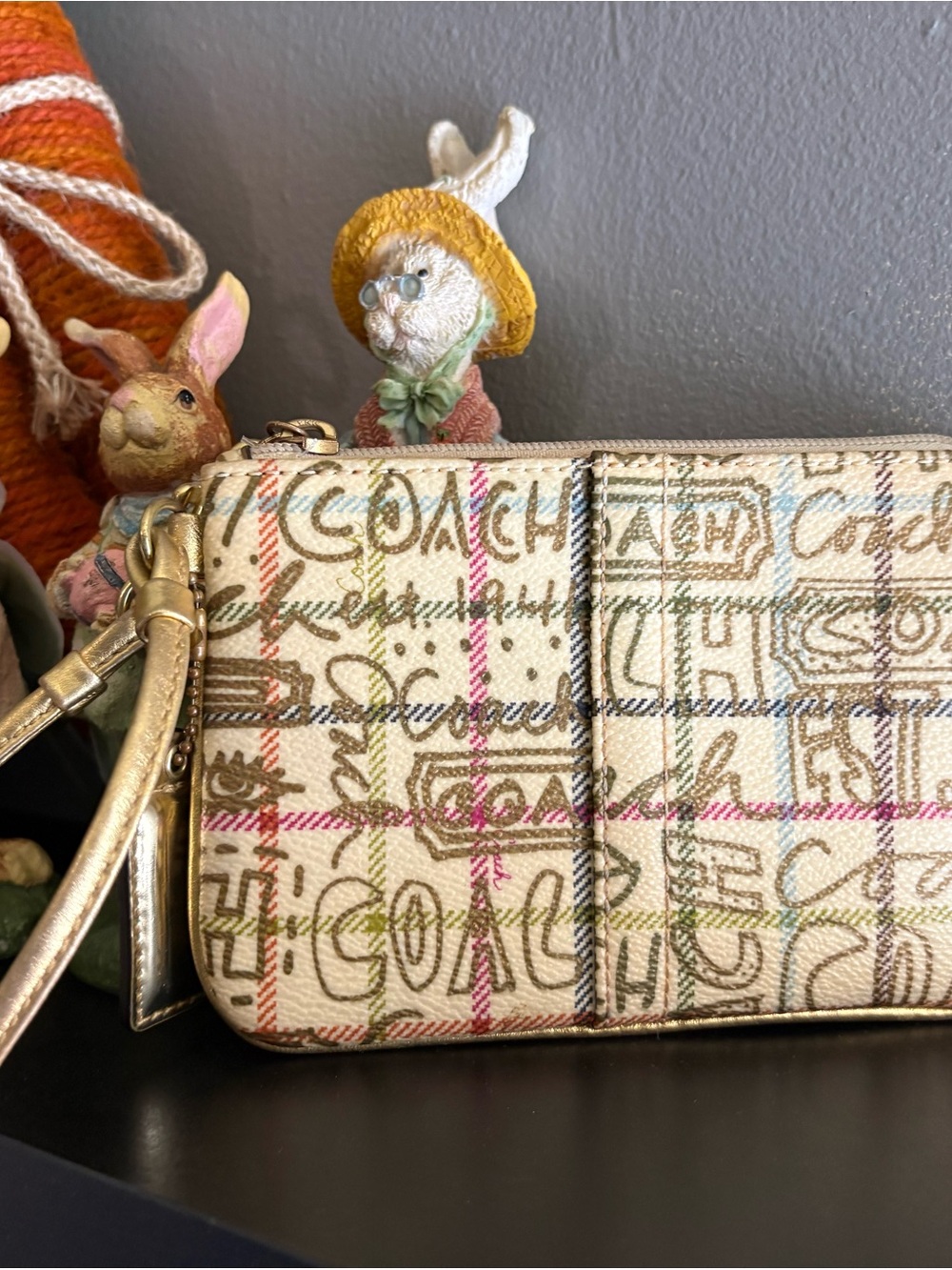 Coach y2k Heritage Tattersall Gold Graffiti Wristlet